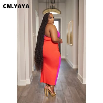 CM.YAYA Plus Size Γυναικεία Patchwork One Shoulder Split Wrap Heaveless Midi Bodycon Maxi Μακρύ Φόρεμα 2023 για πάρτι βραδινά φορέματα