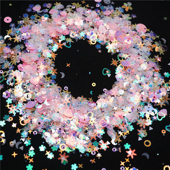 Διάφανες ροζ παγιέτες Παγιέδες Mix Snowflake Heart Flower Στρογγυλό Σχήμα πούλιες για Nails Art Μανικιούρ Γάμου 20g