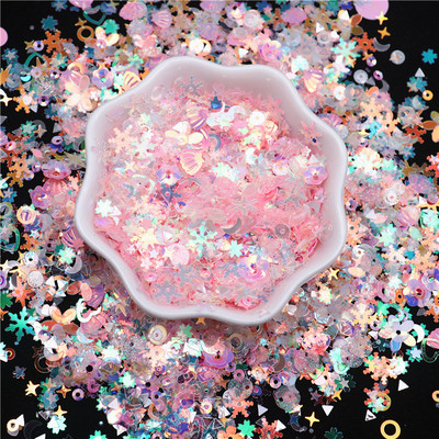Caurspīdīgi rozā sequins Paillettes Mix Snowflake Sirds Ziedu Apaļas Formas Sequin Nails Art Manikīram Kāzām 20g