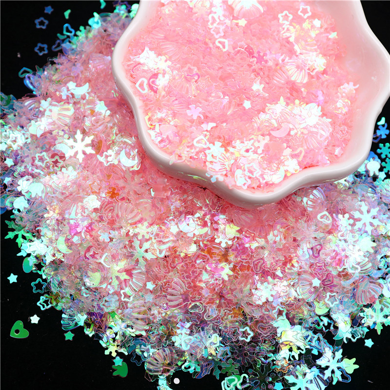 Caurspīdīgi rozā sequins Paillettes Mix Snowflake Sirds Ziedu Apaļas Formas Sequin Nails Art Manikīram Kāzām 20g