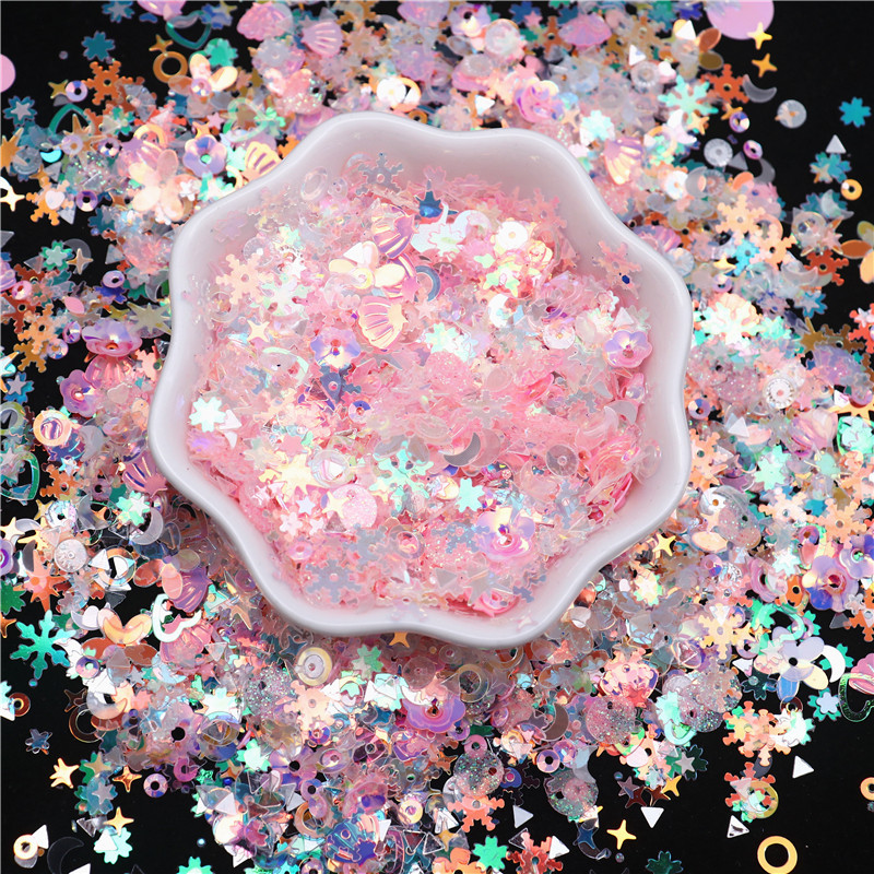 Caurspīdīgi rozā sequins Paillettes Mix Snowflake Sirds Ziedu Apaļas Formas Sequin Nails Art Manikīram Kāzām 20g