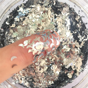 Paillette Moon Shape Holographic Laser 3mm Glitter Nail Art Διακόσμηση Body Glitter Μακιγιάζ Προσώπου Paint Henna Handwork DIY 8g