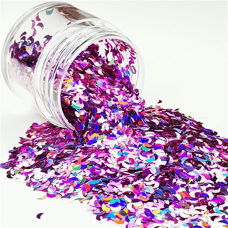 Paillette Moon Shape Holographic Laser 3mm Glitter Nail Art Διακόσμηση Body Glitter Μακιγιάζ Προσώπου Paint Henna Handwork DIY 8g