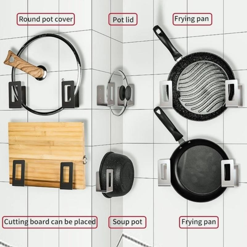 2gab./komplektā Nerūsējošā tērauda griešanas dēlis, glabāšanas plaukts, vietu taupošs pie sienas stiprināms katla vāka turētājs izlietnes organizators virtuves plaukts