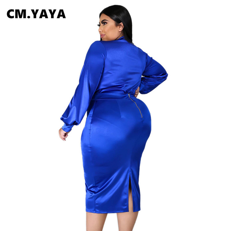 CM.YAYA Liela izmēra L-5XL Divu 2 daļiņu komplekts sievietēm Seksīgas ballīšu blūzes Top Bodycon Midi Svārki Atbilstošs komplekts Treniņtērpi Apģērbs