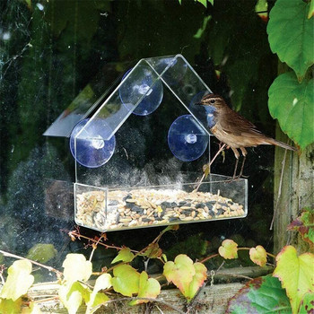 Bird Feeder Ακρυλικό Διαφανές Παράθυρο Bird Feeder Δίσκος Bird House Τροφοδότης κατοικίδιων ζώων Βεντούζα Εγκατάσταση House Type Feeder
