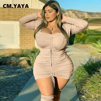 CM.YAYA Γυναικείο Φόρεμα Plus Size Μασίφ Ολόσωμο θηκάρι Shiring Lastic Πάνω από το Γόνατο Μολύβι Φορέματα Σέξι νυχτερινό πάρτι