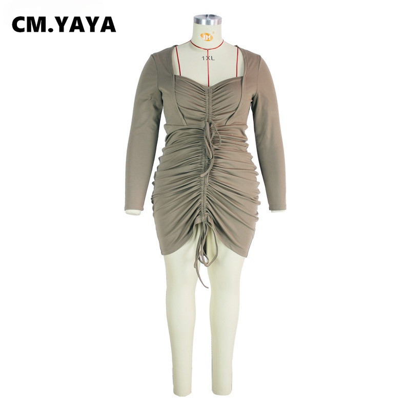 CM.YAYA sieviešu kleita lielizmēra viengabalaina ar pilnām piedurknēm, elastīga, virs ceļgala garuma zīmuļkleitas Seksīga nakts ballīšu komplekts