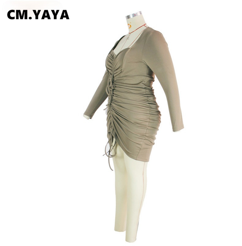 CM.YAYA sieviešu kleita lielizmēra viengabalaina ar pilnām piedurknēm, elastīga, virs ceļgala garuma zīmuļkleitas Seksīga nakts ballīšu komplekts