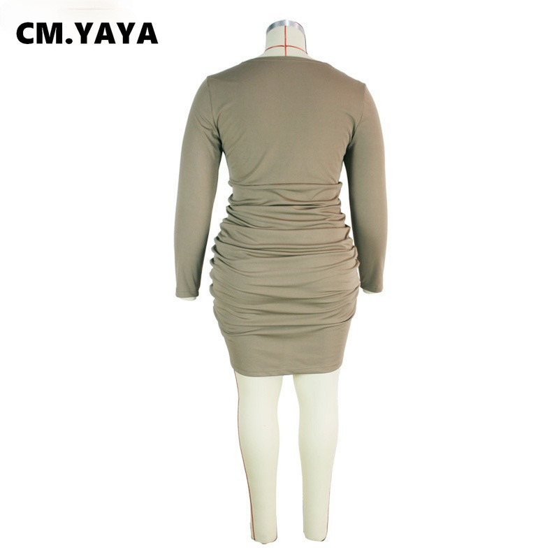 CM.YAYA sieviešu kleita lielizmēra viengabalaina ar pilnām piedurknēm, elastīga, virs ceļgala garuma zīmuļkleitas Seksīga nakts ballīšu komplekts