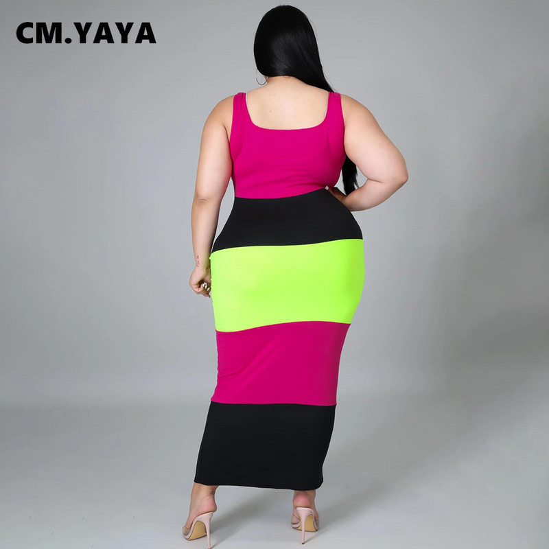 CM.YAYA sieviešu lielizmēra kleita ar raibām piedurknēm bez piedurknēm, elastīgs bodijs, garas maxi kleitas, modes ikdienas apģērbs 2021. gada vasara