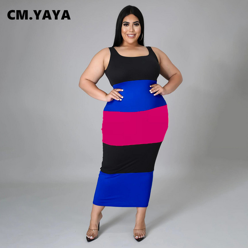 CM.YAYA sieviešu lielizmēra kleita ar raibām piedurknēm bez piedurknēm, elastīgs bodijs, garas maxi kleitas, modes ikdienas apģērbs 2021. gada vasara