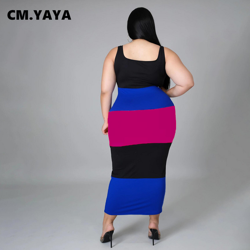 CM.YAYA sieviešu lielizmēra kleita ar raibām piedurknēm bez piedurknēm, elastīgs bodijs, garas maxi kleitas, modes ikdienas apģērbs 2021. gada vasara