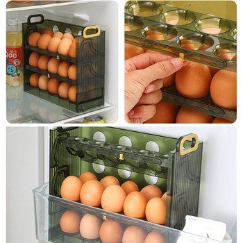 30 Решетка Кутия за съхранение на яйца Хладилна кутия от странична врата 3 нива Подвижен хладилник Органайзер за яйца Контейнер Кухненски държач за яйца Контейнер Cas