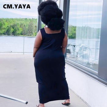 CM.YAYA Γυναικείο Φόρεμα Plus Size Μασίφ αμάνικο λαιμόκοψη Φαρδιά ίσια μακριά μάξι φορέματα με τσέπες Casual Vestidos Καλοκαίρι 2021