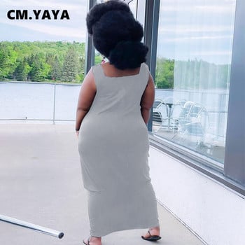 CM.YAYA Γυναικείο Φόρεμα Plus Size Μασίφ αμάνικο λαιμόκοψη Φαρδιά ίσια μακριά μάξι φορέματα με τσέπες Casual Vestidos Καλοκαίρι 2021