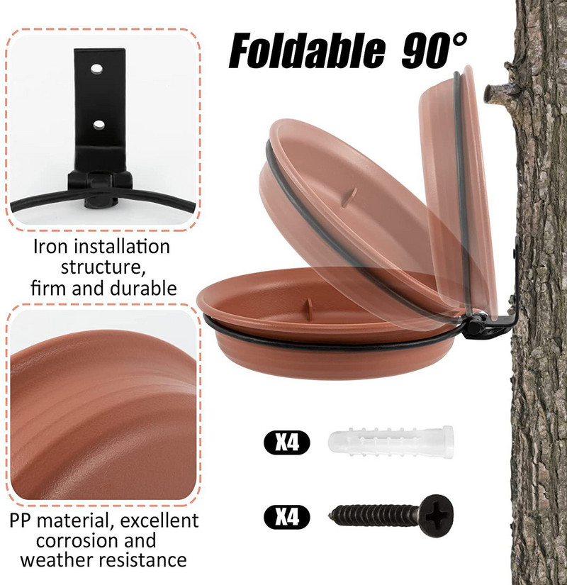 Pie sienas piekarināms putnu barotavas bļoda, kokā uzstādīta putnu vannas spa, kurā ietilpst 2 putnu paplātes, metāla gredzeni un skrūves