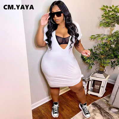 CM.YAYA liela izmēra sieviešu baltā, melna, īsām piedurknēm pamatkleita ar dziļu V veida kakla izgriezumu, 2022. gada vasaras seksīgas ballīšu kluba apģērba kleitas