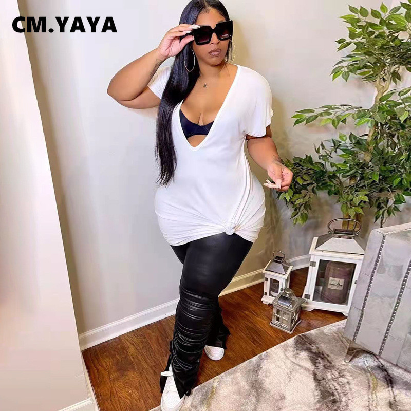 CM.YAYA liela izmēra sieviešu baltā, melna, īsām piedurknēm pamatkleita ar dziļu V veida kakla izgriezumu, 2022. gada vasaras seksīgas ballīšu kluba apģērba kleitas