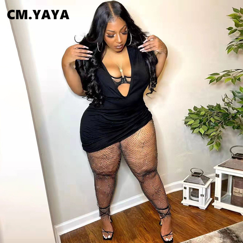 CM.YAYA liela izmēra sieviešu baltā, melna, īsām piedurknēm pamatkleita ar dziļu V veida kakla izgriezumu, 2022. gada vasaras seksīgas ballīšu kluba apģērba kleitas