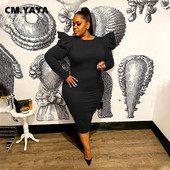 CM.YAYA Γυναικεία φόρεμα Plus Size Puff μανίκι Skinny Pencil Vestidos Γυναικεία Vintage Κομψά φορέματα μόδας Oversized φθινοπωρινά ρούχα