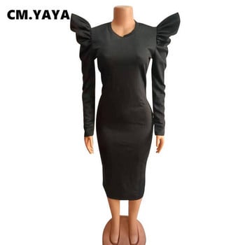 CM.YAYA Γυναικεία φόρεμα Plus Size Puff μανίκι Skinny Pencil Vestidos Γυναικεία Vintage Κομψά φορέματα μόδας Oversized φθινοπωρινά ρούχα