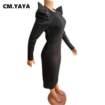 CM.YAYA Γυναικεία φόρεμα Plus Size Puff μανίκι Skinny Pencil Vestidos Γυναικεία Vintage Κομψά φορέματα μόδας Oversized φθινοπωρινά ρούχα