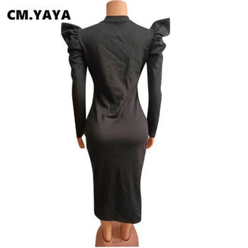 CM.YAYA Γυναικεία φόρεμα Plus Size Puff μανίκι Skinny Pencil Vestidos Γυναικεία Vintage Κομψά φορέματα μόδας Oversized φθινοπωρινά ρούχα