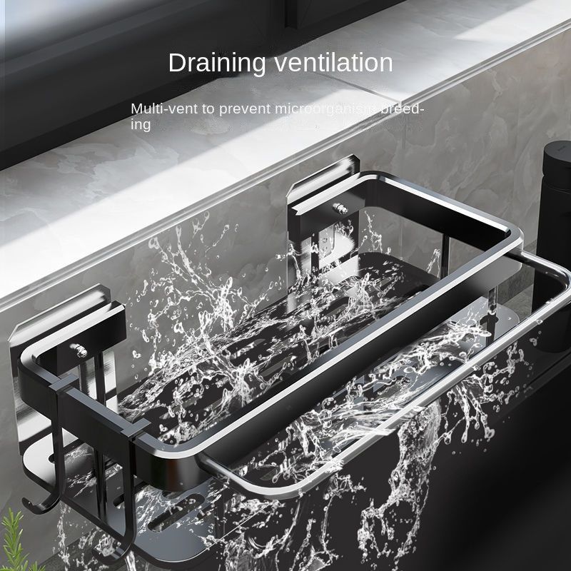 Virtuvinės kriauklės laikiklio laikymo lentyna, sustorinta erdvė, skirta rankšluosčių kempinių laikikliui, išleidimo lentynai.