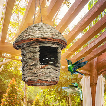 Ръчно изтъкано сламено гнездо за птици Излюпване на папагал Външна градина Висящо люпене Къща за разплод Гнездо Аксесоар за птици