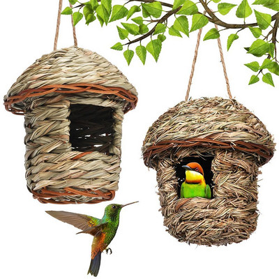 Ръчно изтъкано сламено гнездо за птици Излюпване на папагал Външна градина Висящо люпене Къща за разплод Гнездо Аксесоар за птици