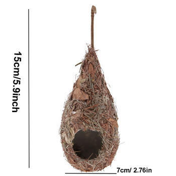 Къщичка за птици Ръчно плетено гнездо за нощуване Къщичка за колибри Естествен тревен материал Гнездо за птици Естествена колиба за птици за отвън