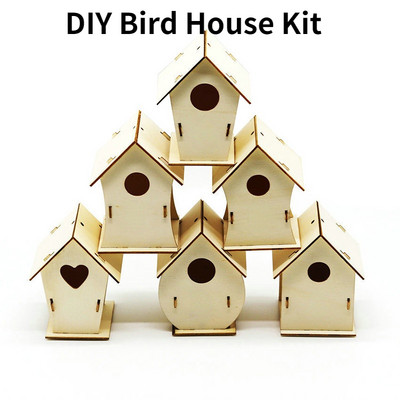 Направи си сам Bird House Puzzle Kit Crafts Toys Ръчно изработени играчки за деца Дървен пъзел Birdhouse Model Building Kit за домашен декор