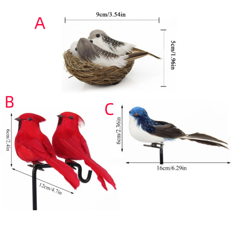 1 komplekts mākslīgie putni, ligzdas un olas, radoši amatniecības putni, skulptūras, zāliena mākslas darbi, rotājumi mājas dārza zāliena dekorēšanai