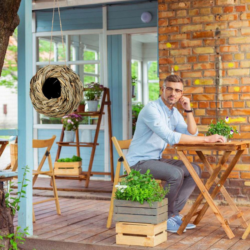 Γοητευτικό Διακοσμητικό Σπίτι Κολιμπρί Χειροποίητη κρεμασμένη ψάθινη φωλιά Φυσικό γρασίδι κρεμασμένο πουλί για κήπο Αίθριο Γραφείο γκαζόν Εσωτερικό