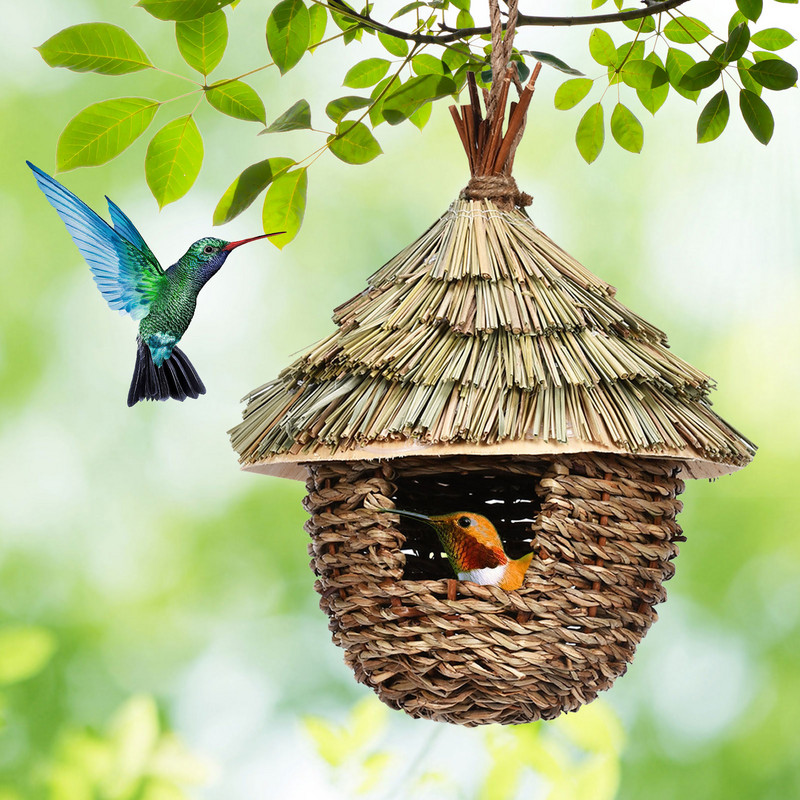 Γοητευτικό Διακοσμητικό Σπίτι Κολιμπρί Χειροποίητη κρεμασμένη ψάθινη φωλιά Φυσικό γρασίδι κρεμασμένο πουλί για κήπο Αίθριο Γραφείο γκαζόν Εσωτερικό