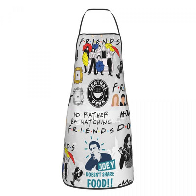 Unisex Draugi Logo Simbols Virtuve Šefpavārs Ēdienu gatavošana Priekšauts Sievietes Vīrieši Klasisks TV šovs Tablier virtuve dārzkopībai