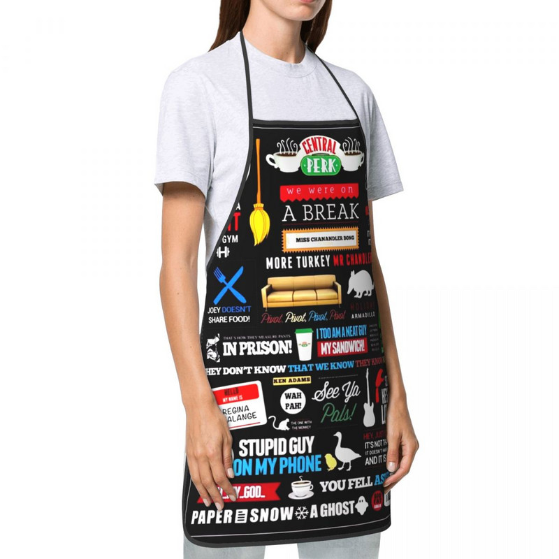 Unisex Draugi Logo Simbols Virtuve Šefpavārs Ēdienu gatavošana Priekšauts Sievietes Vīrieši Klasisks TV šovs Tablier virtuve dārzkopībai