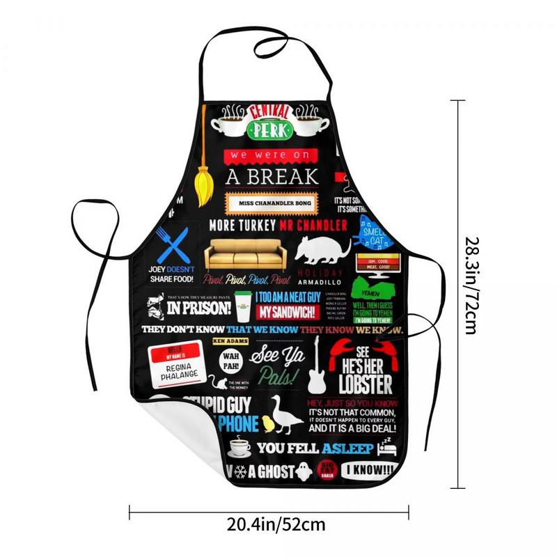 Unisex Draugi Logo Simbols Virtuve Šefpavārs Ēdienu gatavošana Priekšauts Sievietes Vīrieši Klasisks TV šovs Tablier virtuve dārzkopībai