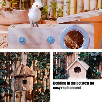 Къщичка за птици от кокосови влакна Естествен материал за гнездене за птици Гълъби Канарчета Чинки Вълнисти папагалчета Декорация на клетка за птици