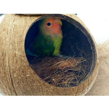 Къщичка за птици от кокосови влакна Естествен материал за гнездене за птици Гълъби Канарчета Чинки Вълнисти папагалчета Декорация на клетка за птици