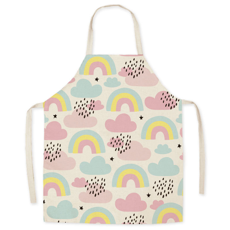 Lina karikatūra Mākoņa varavīksnes priekšauts Eļļas necaurlaidīgs priekšauts Vecākiem un bērniem Virtuve Bez piedurknēm Priekšauts Priekšauts Virtuve Delantal Cocina Delantal