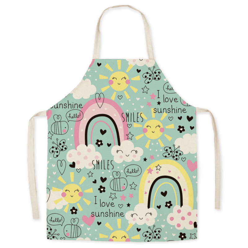 Lina karikatūra Mākoņa varavīksnes priekšauts Eļļas necaurlaidīgs priekšauts Vecākiem un bērniem Virtuve Bez piedurknēm Priekšauts Priekšauts Virtuve Delantal Cocina Delantal