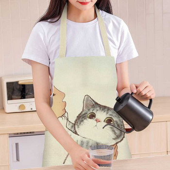 Сладка анимационна престилка с шарка на котка и коте, противообрастващи маслоустойчиви престилки без ръкави за жени Почистване на домакинството Аксесоари за готвене