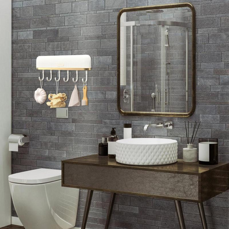 Öntapadó fali kampók állvány Konyhai sín Konyhai horogtartó Falra szerelhető kabáttartó edénytartó 6 kampóval Törülközőkampó sz.