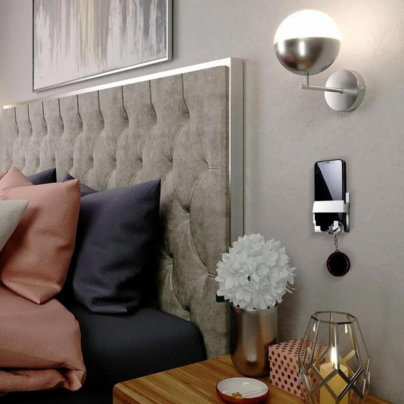 Sienas mobilā tālruņa uzlādes turētājs Līmējams mobilā telefona sienas statīvs lādētājam 2 kg gultnis, pašlīmējoša ligzdas kabata ar