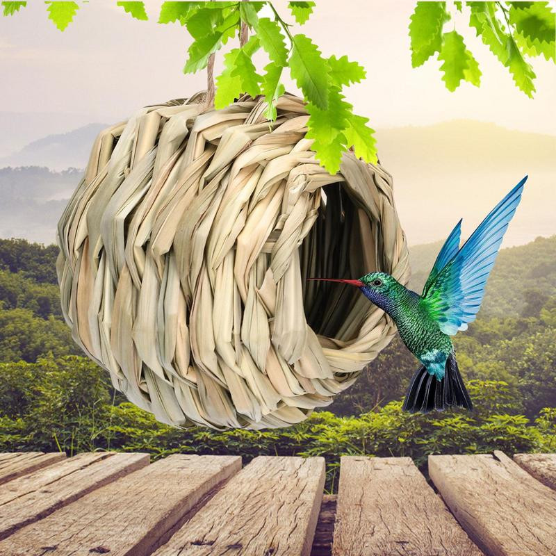 Salmu putnu ligzda ar rokām darināta baložu māja āra dārza logs putnu ligzdu patversme HutBird būri, piederumi papagaiļu būru piederumi