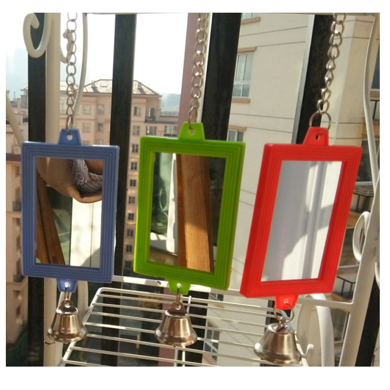 AHUAPET Αστείος Μίνι Πουλί Πολύχρωμος Καθρέφτης με Κουδούνια Παιχνίδια Πουλί Προμήθειες Παπαγάλος Καθρέφτης Μασώμενος Κρεμαστός Ρυμούλκησης Σχήματα Ζώων Ζώων Ε