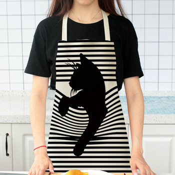 Сладка черно-бяла котка Печатаща ленена престилка за жени Мъже Деца Деца Карикатура Животни Печене Аксесоари за готвене Mandil