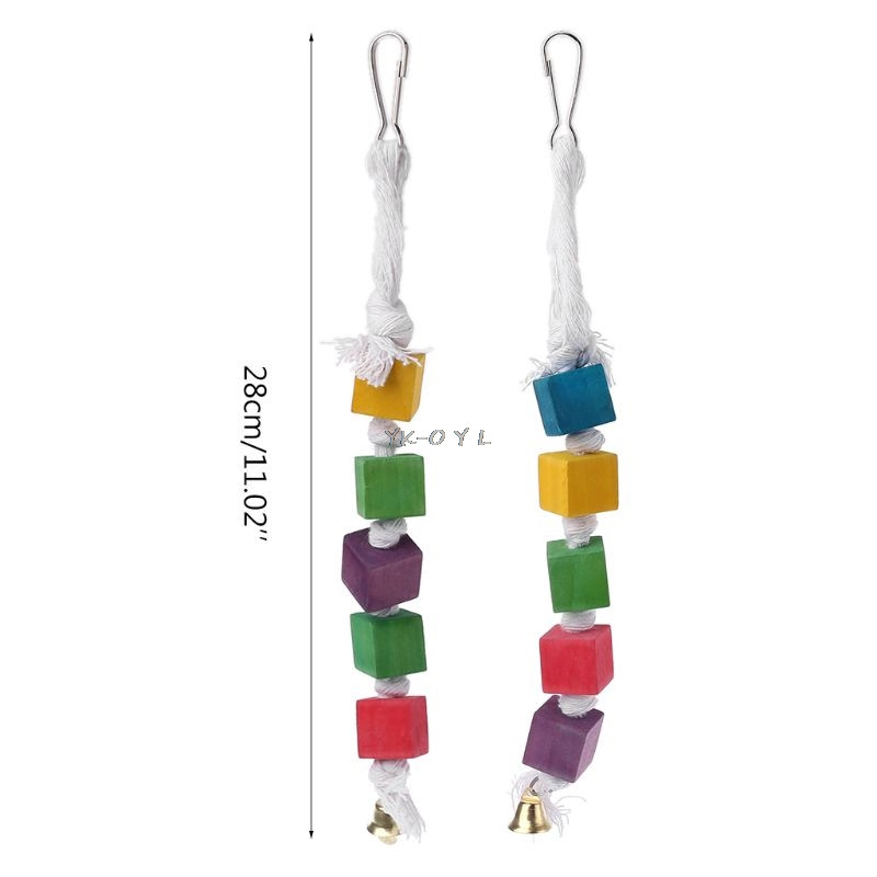 Paukščių žaislai draskantys kramtomieji žaislai dantims Medinės kaladėlės narvelyje Kabantys virveliniai žaislai augintiniams šlifuoti dantis žaislai Spalvinga vaivorykštė